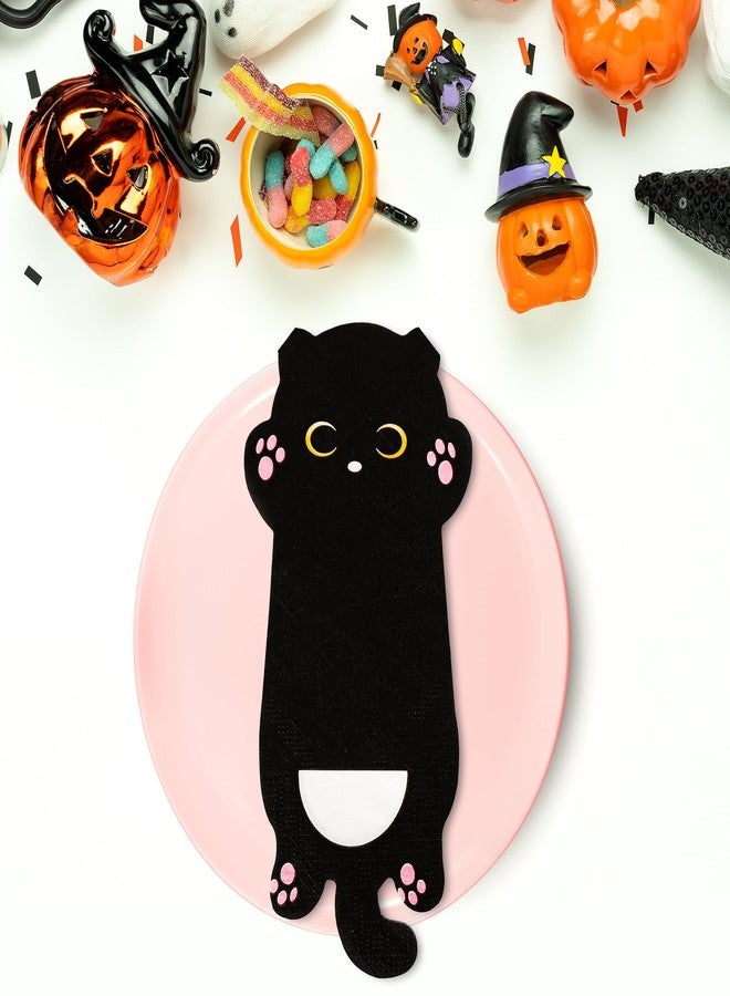 JarThenaAMCS مناديل ورقية من JarThenaAMCS، 100 قطعة، بتصميم قطة سوداء طويلة، مناديل كرتونية لطيفة للاستخدام مرة واحدة، مثالية للهالوين وأعياد الميلاد والعطلات وحفلات العشاء. - Image 5